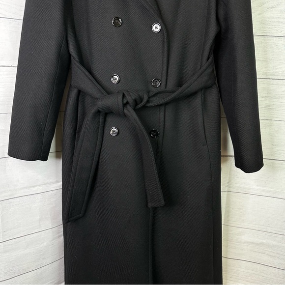 Mango size Medium Woolen Italian Wool Double-Breasted Belted Trench Coat Black - Picture 6 of 13